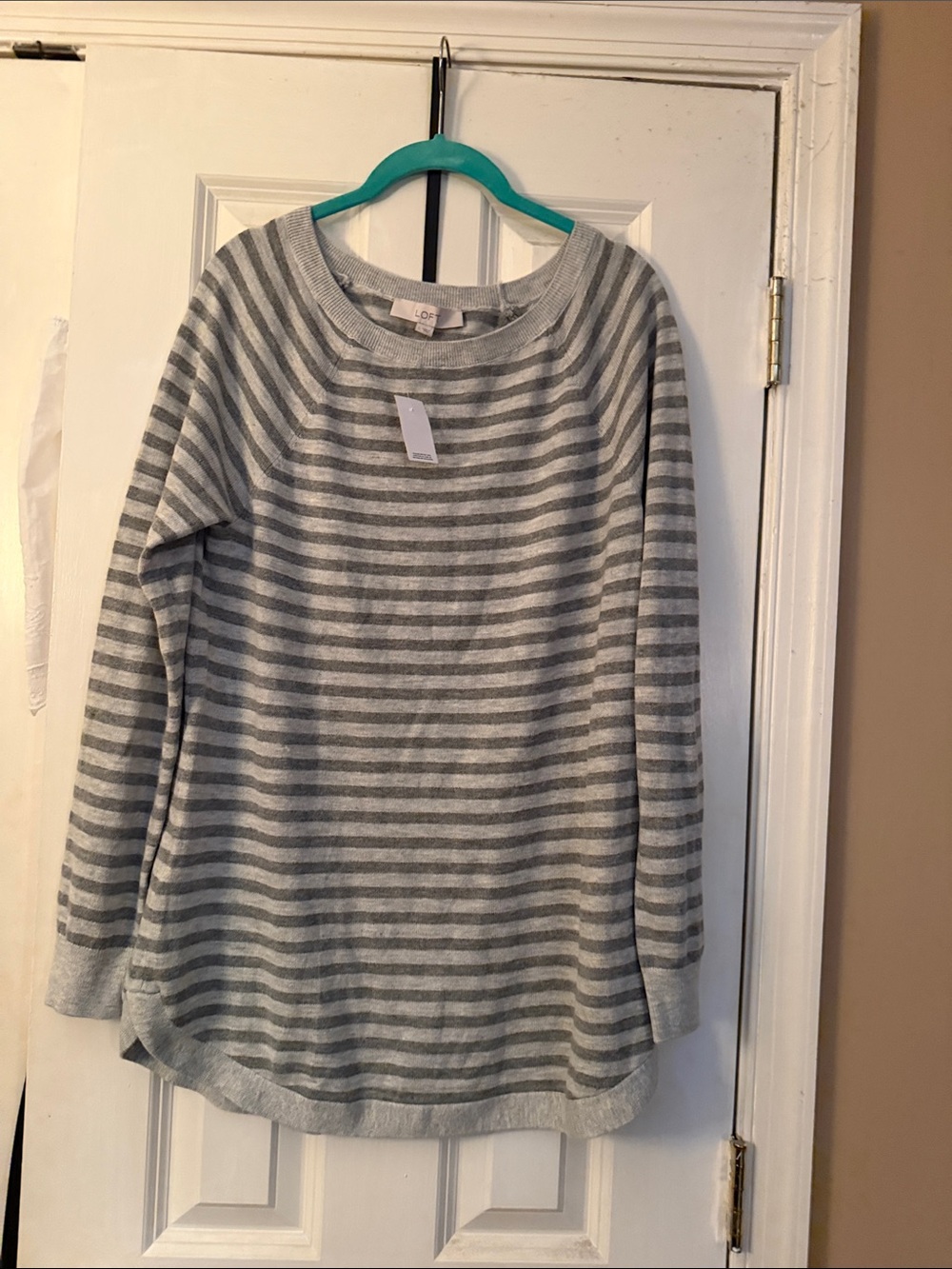 LOFT Light Gray and Heather Stripe Pullover Sweater